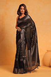 KAVVYA soft & lightweight black color benarasi handloom saree - KAVVYA